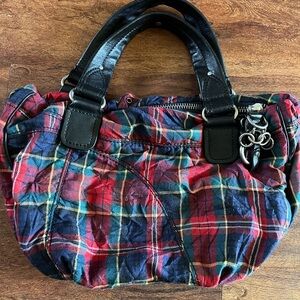 Juicy Couture Vintage Red Plaid Hobo Bag Charms Silver Retro Y2K 15x10